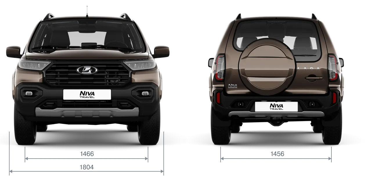 Габаритные размеры Niva Travel, виды спереди и сзади